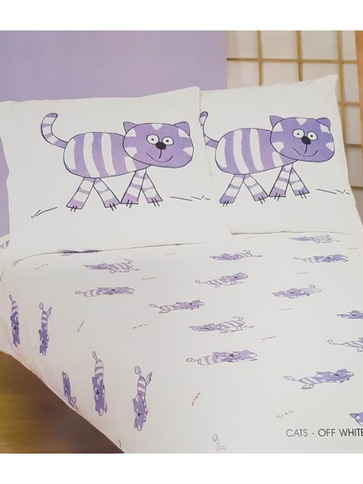 Baby Flannel Bed Sheet Set - Cats - 100% cotton flannel set 